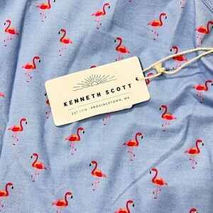 NWT Kenneth Scott. Sky Blue Tank Top with Pink Flamingo Print. Size Small.